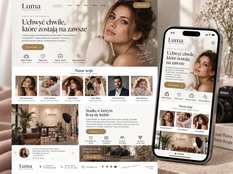 Luma: Strona z rezerwacją sesji · studio fotograficzne